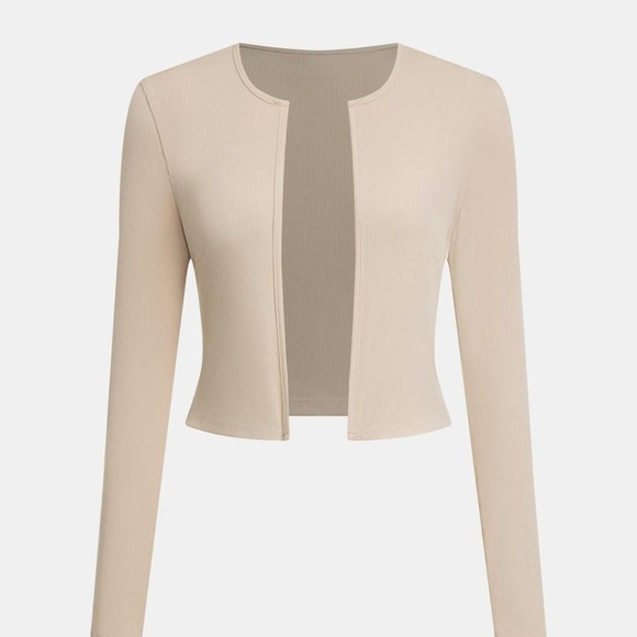 Solid Long Sleeve Open Front Top & Round Neck Tank Jumpsuit TWO-PIECE SET - Picture 4 of 6